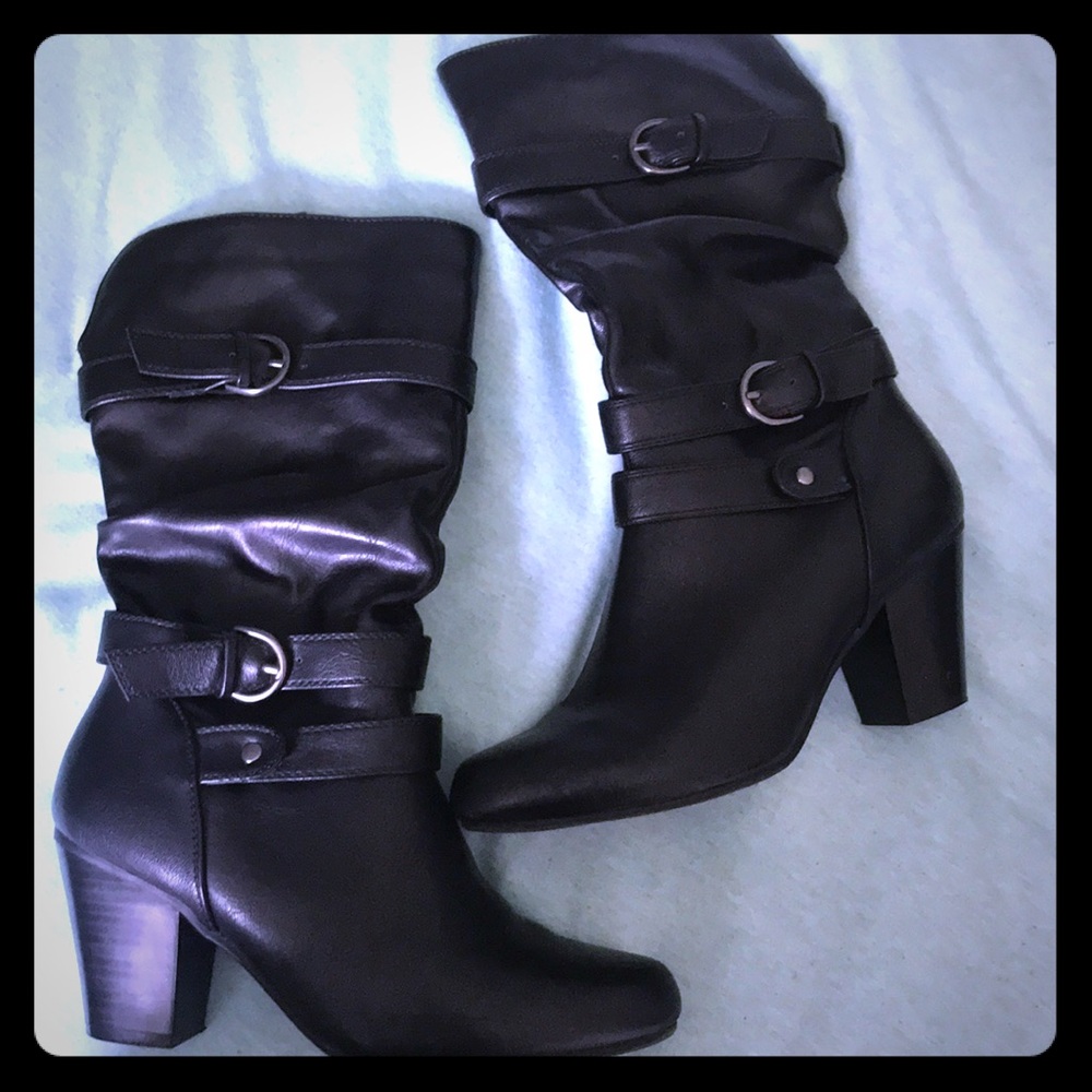 Black Faux Leather High Heel Boots
